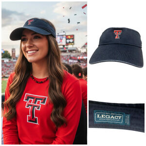 Texas Tech Sun Visor Hat Legacy Black Cotton O/S College University Adjustable